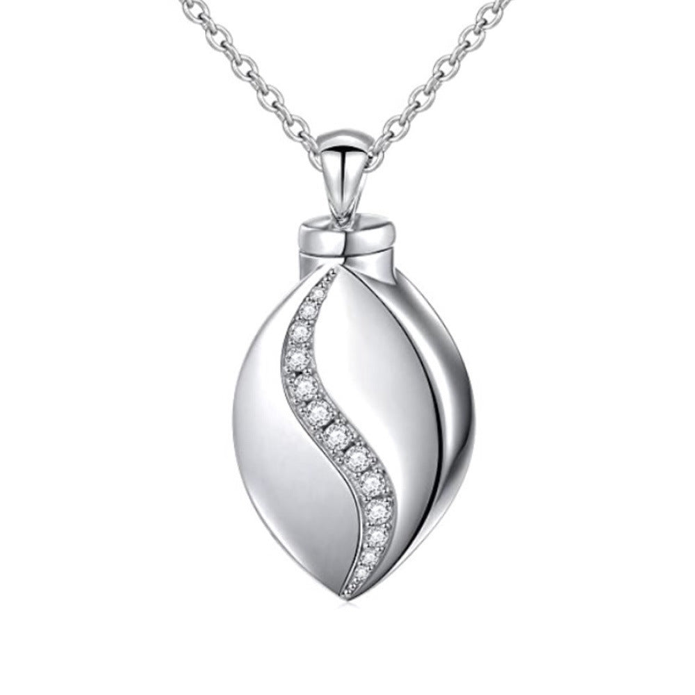 Stainless Steel Minimalistic Water Drops Diamond Perfume Bottle Pendant Necklace