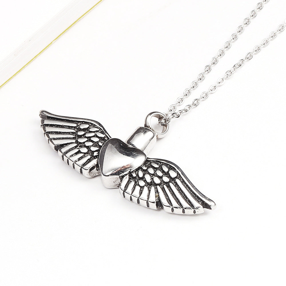 Stainless Steel Perfume Essential Oil Bottle Necklace Accessories Angel Wing Pendant
