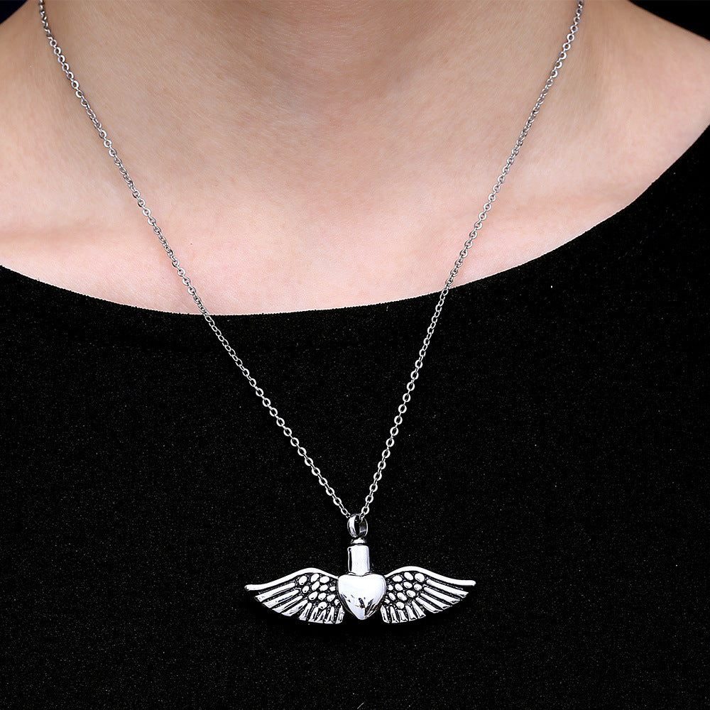 Stainless Steel Perfume Essential Oil Bottle Necklace Accessories Angel Wing Pendant