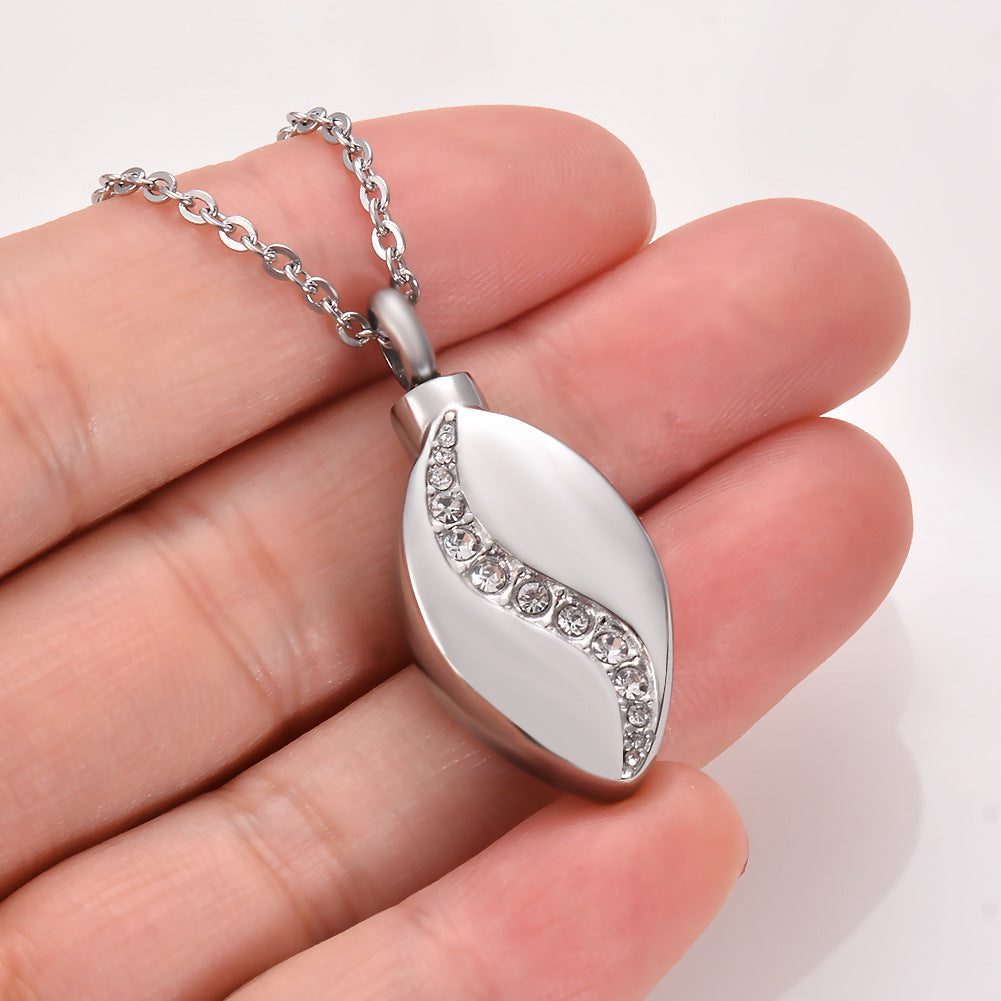Stainless Steel Minimalistic Water Drops Diamond Perfume Bottle Pendant Necklace